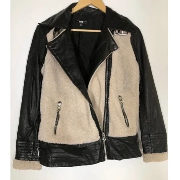 Slate & Willow Jacket Faux Sherpa Aviator Beige Black S - Picture 4 of 11